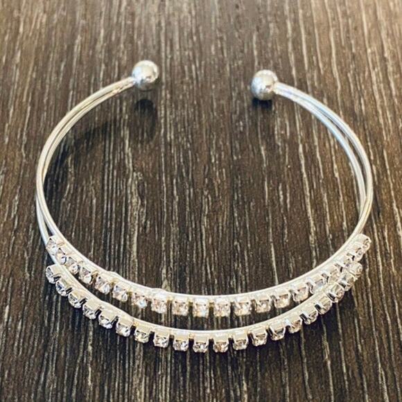 Silver Rhinestone Cuff Bracelet - Picture 2 of 2